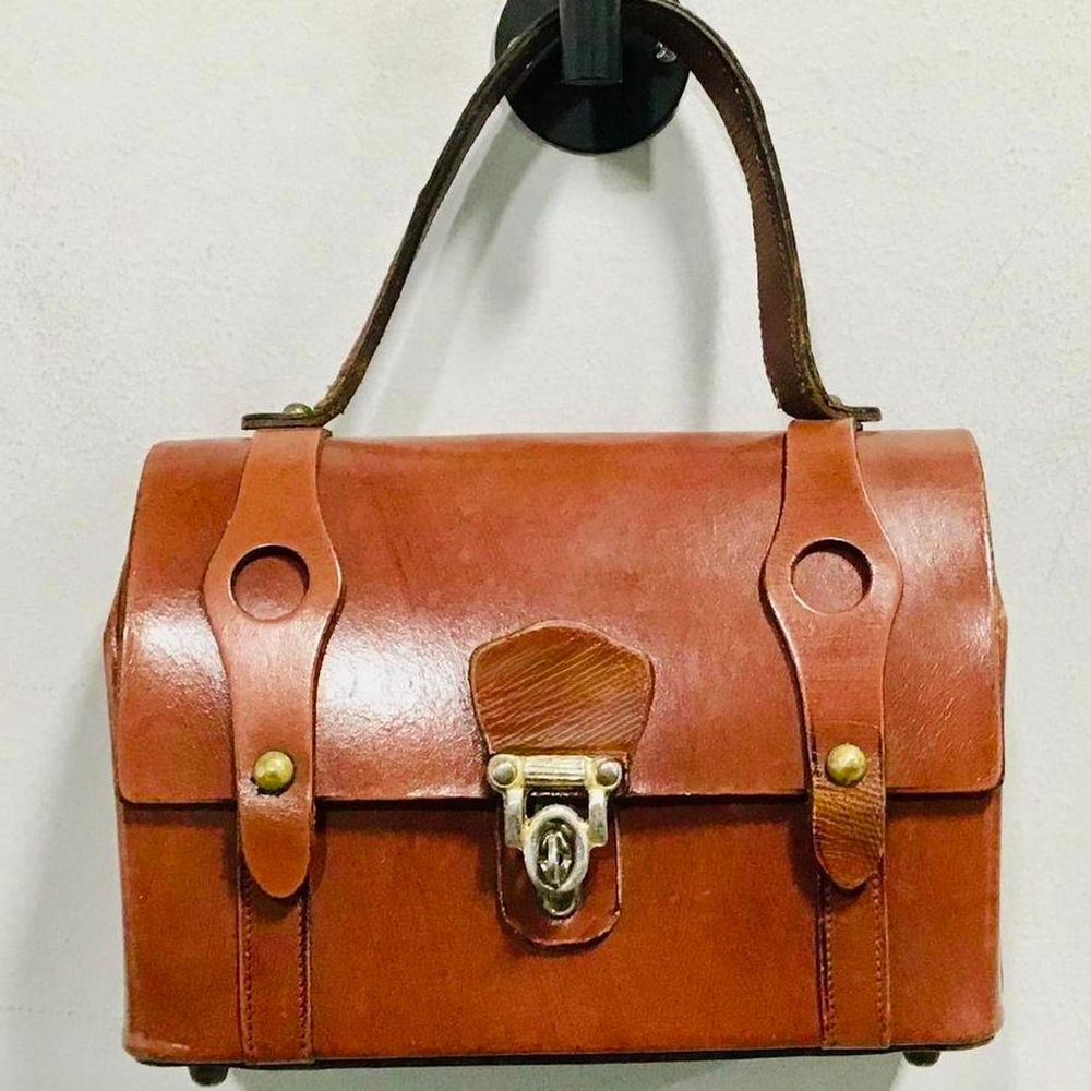 Antique Brown leather bag handmade with brass hardware